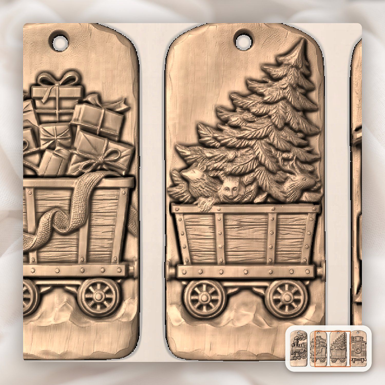 Vintage Christmas Steam Train Ornaments CNC Relief STL bas-relief STL — view 9