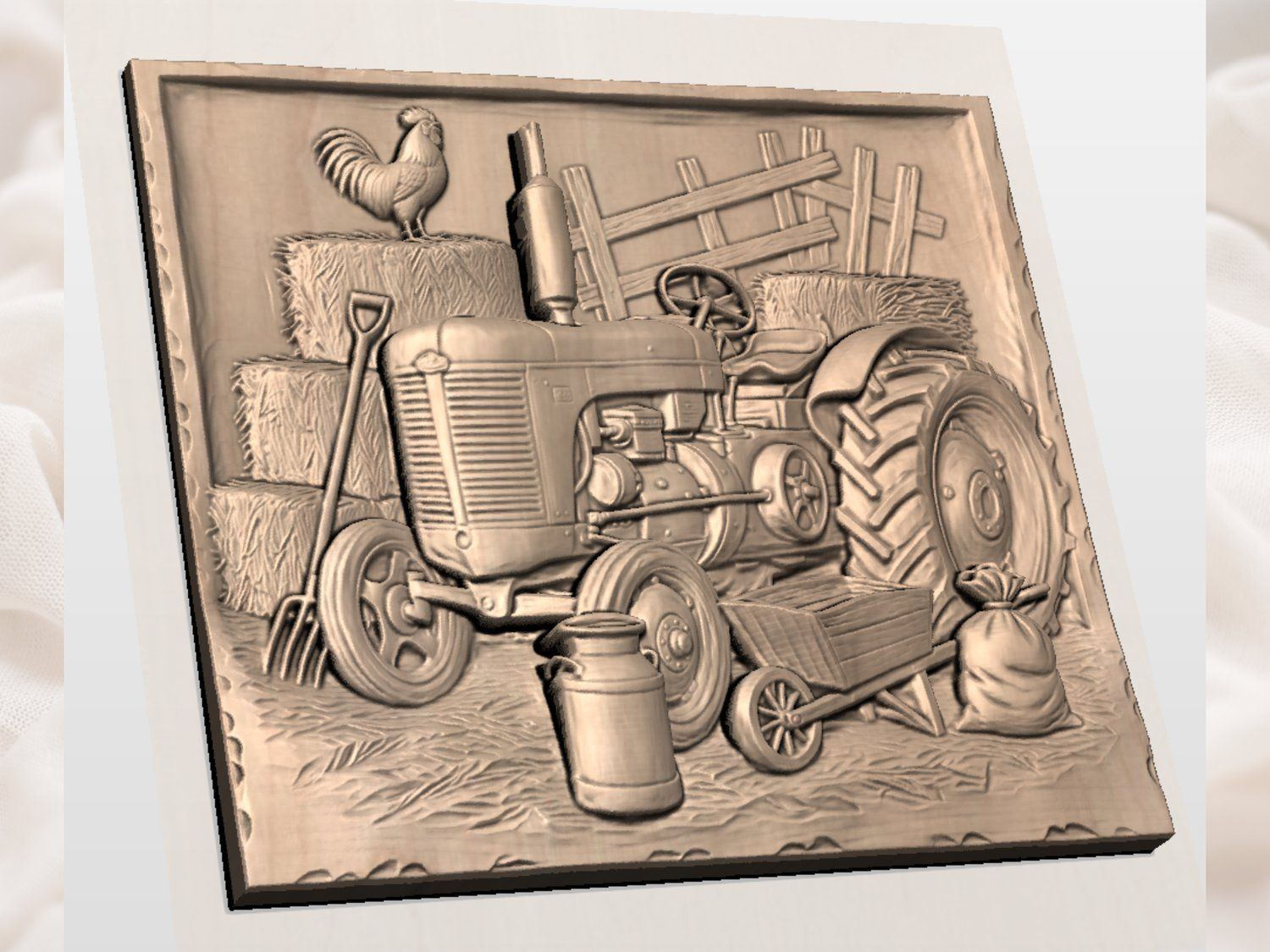 Vintage Farm Tractor Heritage Scene CNC Relief STL bas-relief STL — view 3