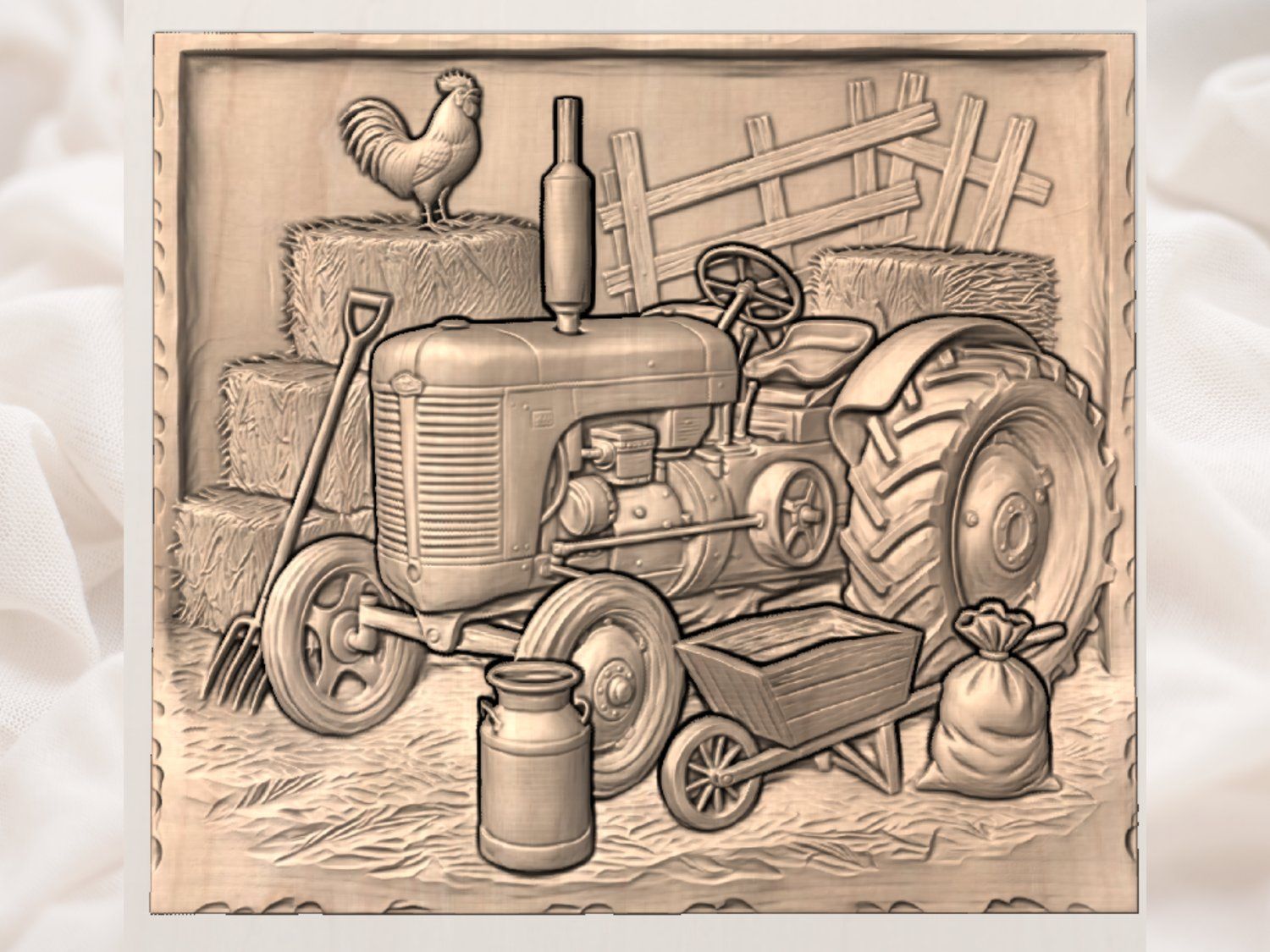 Vintage Farm Tractor Heritage Scene CNC Relief STL bas-relief STL — view 4