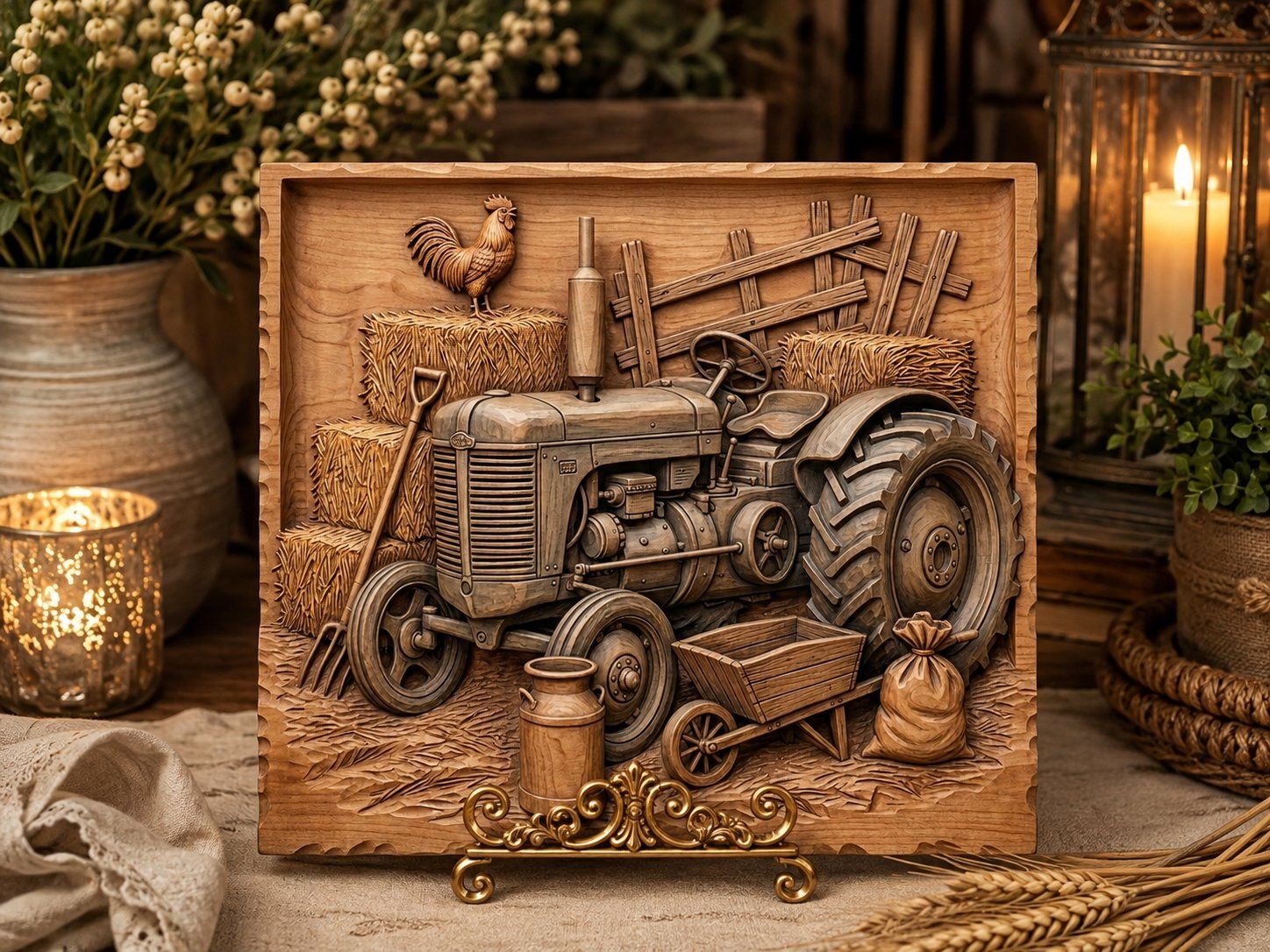 Vintage Farm Tractor Heritage Scene CNC Relief STL bas-relief STL — view 7