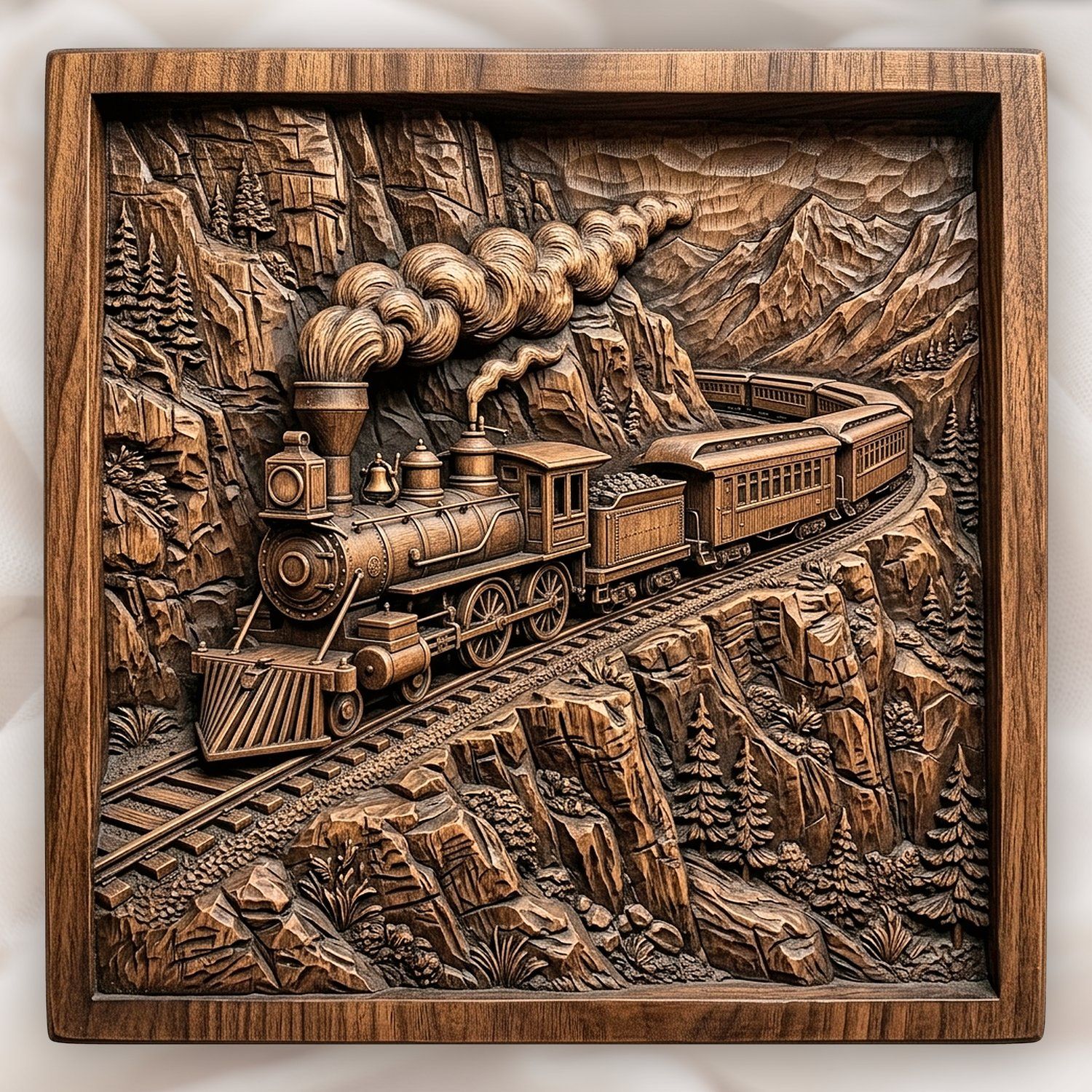 Vintage Mountain Steam Train CNC Relief STL bas-relief STL design