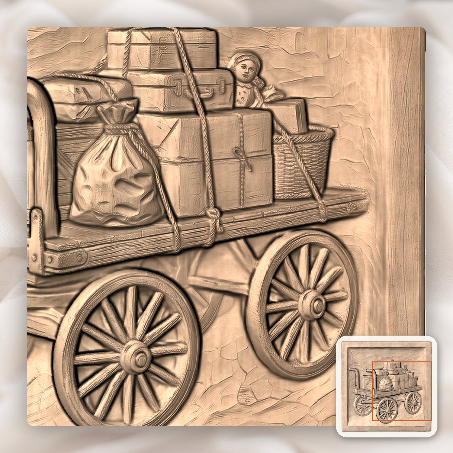 Vintage Railway Baggage Cart CNC Relief STL bas-relief STL — view 7