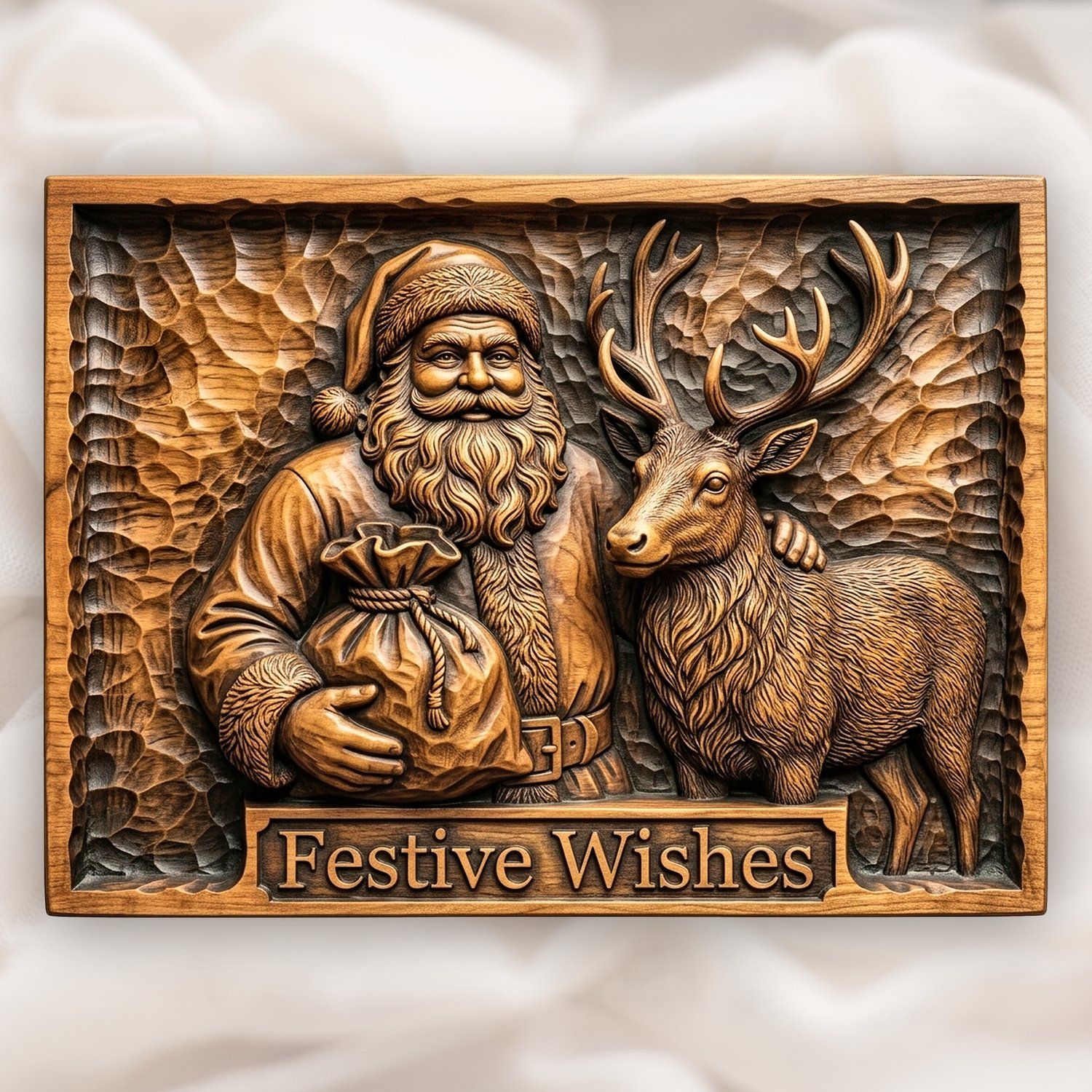 Vintage Santa and Reindeer CNC Relief STL bas-relief STL design