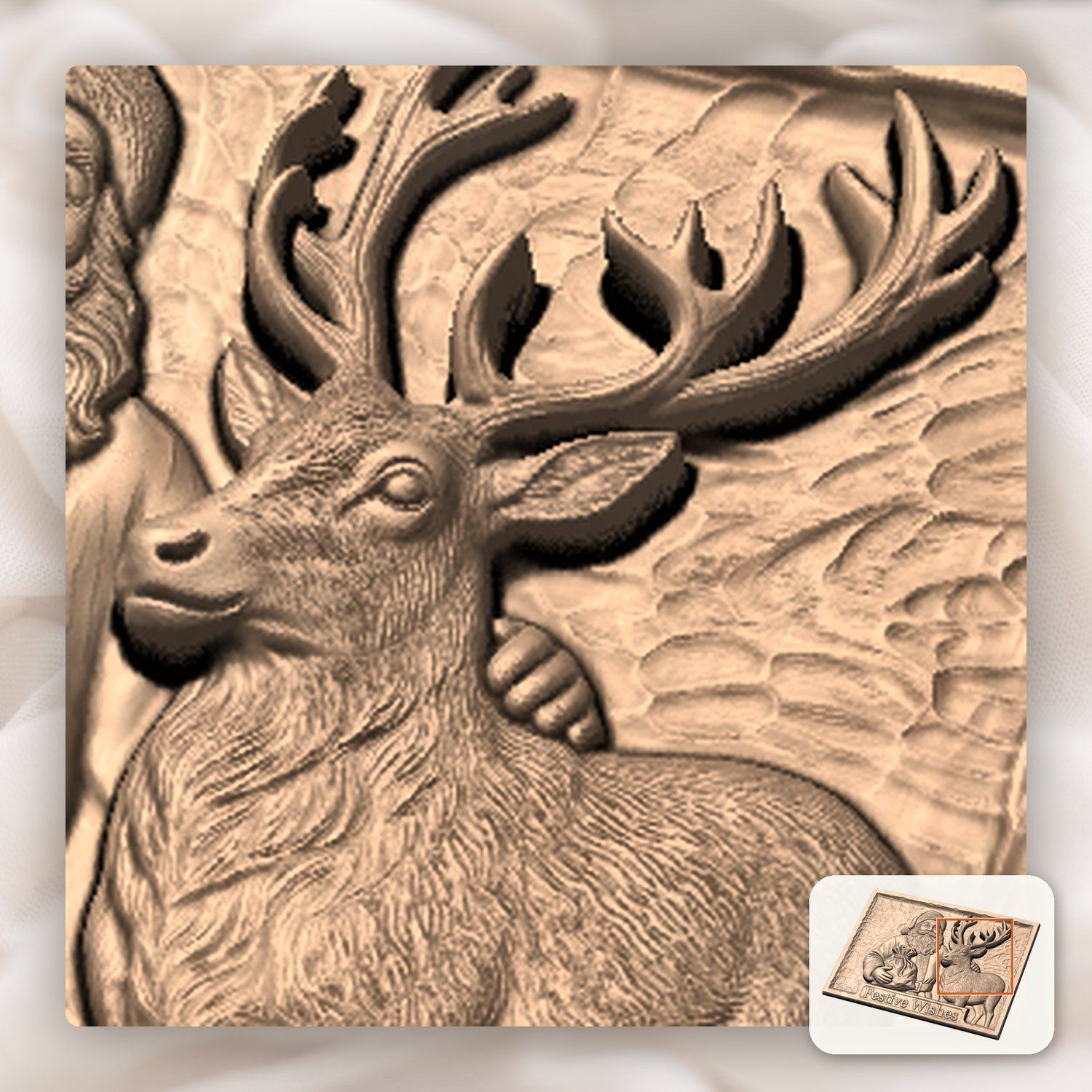 Vintage Santa and Reindeer CNC Relief STL bas-relief STL — view 10