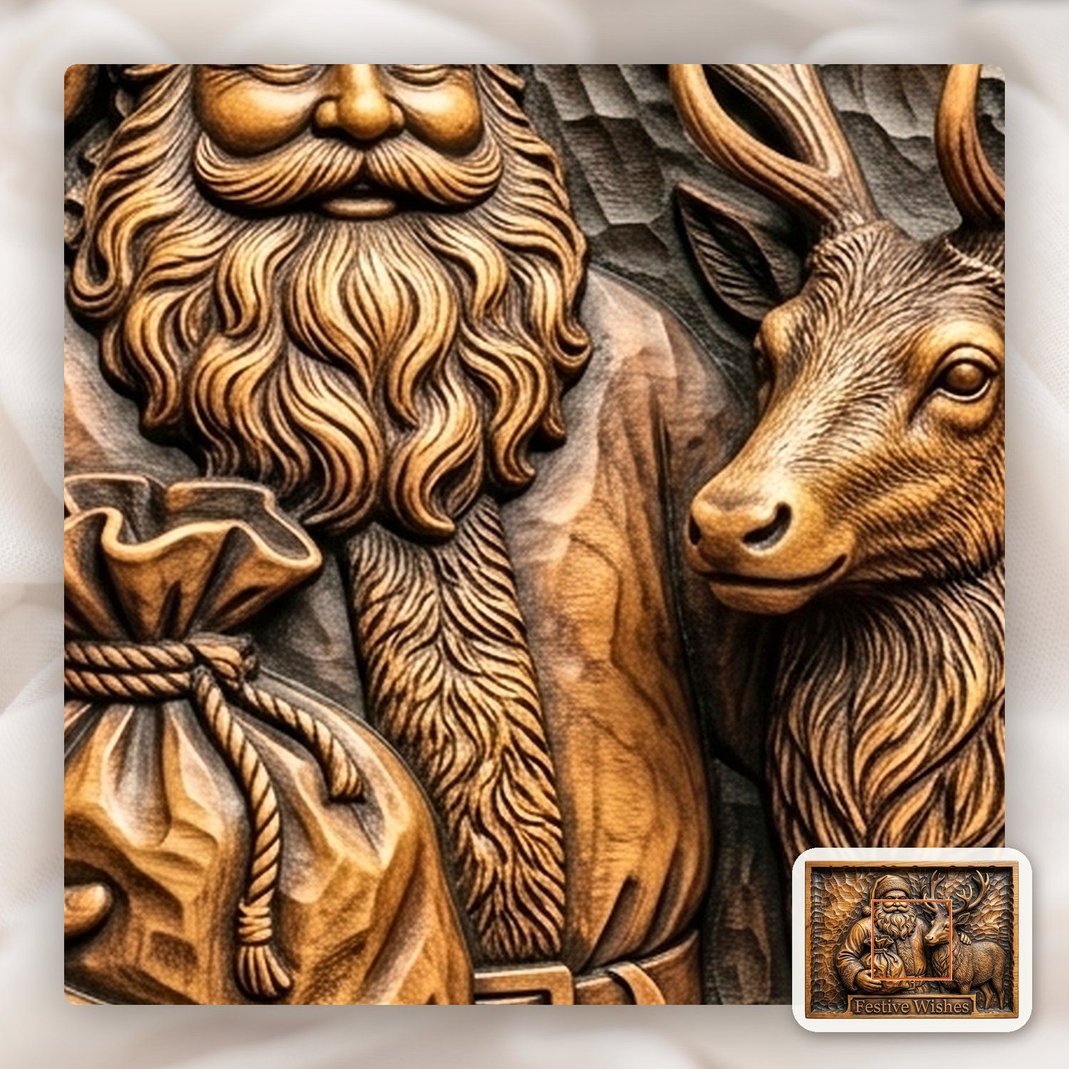 Vintage Santa and Reindeer CNC Relief STL bas-relief STL — view 12