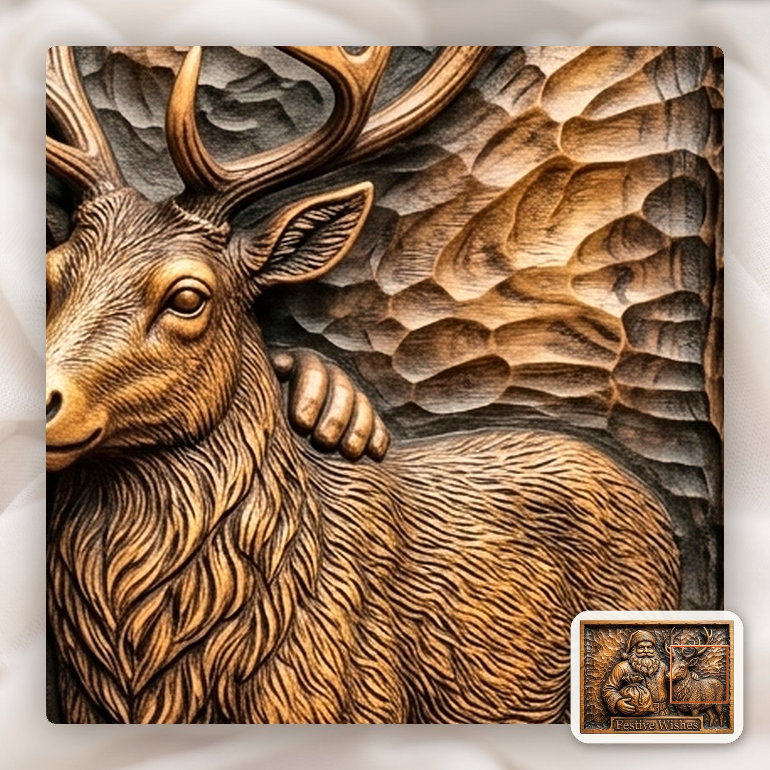 Vintage Santa and Reindeer CNC Relief STL bas-relief STL — view 13