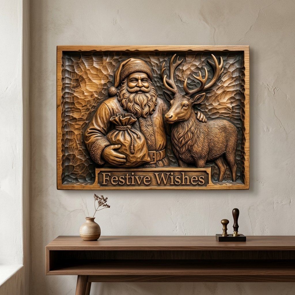Vintage Santa and Reindeer CNC Relief STL bas-relief STL — view 14