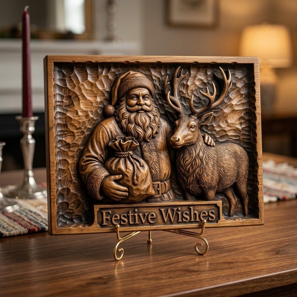 Vintage Santa and Reindeer CNC Relief STL bas-relief STL — view 3