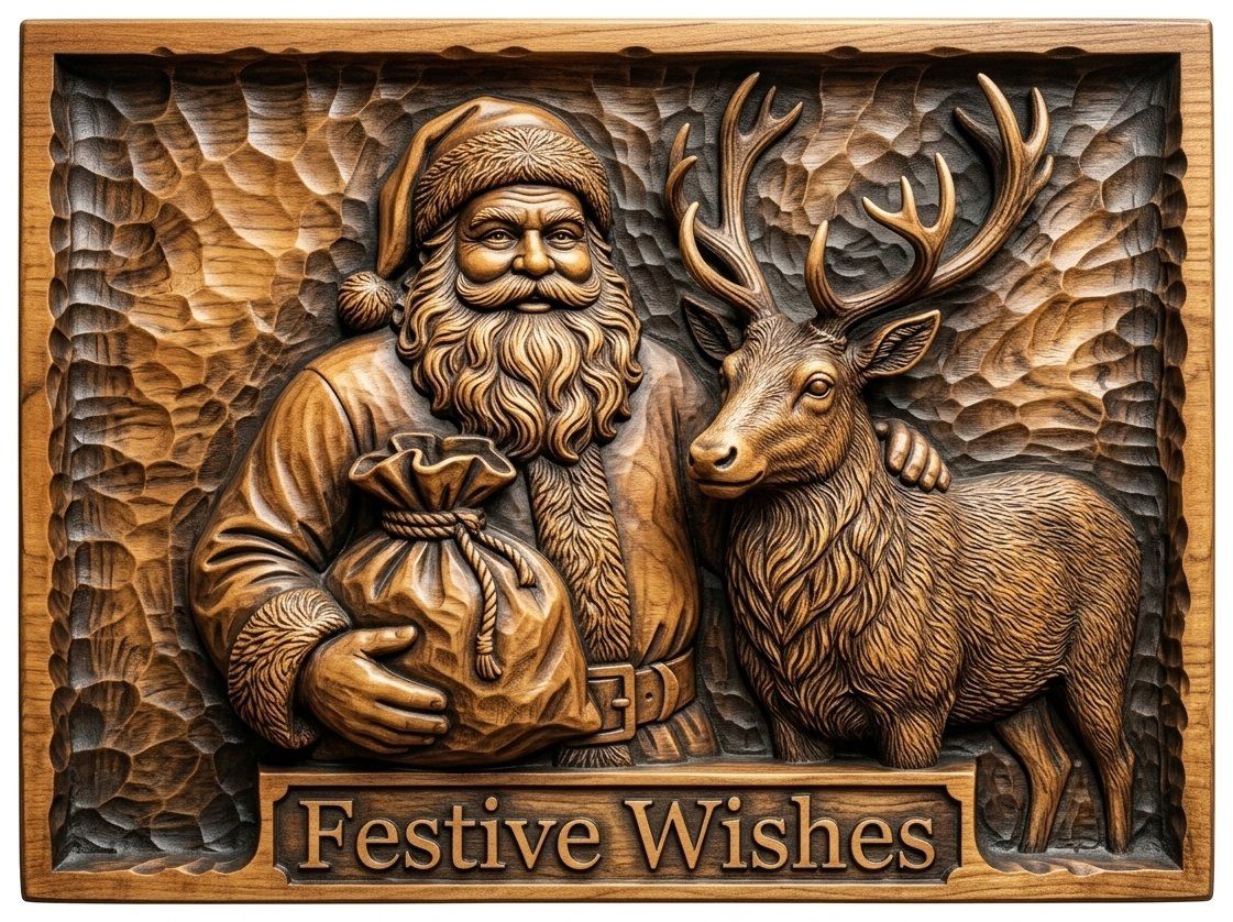 Vintage Santa and Reindeer CNC Relief STL bas-relief STL — view 11