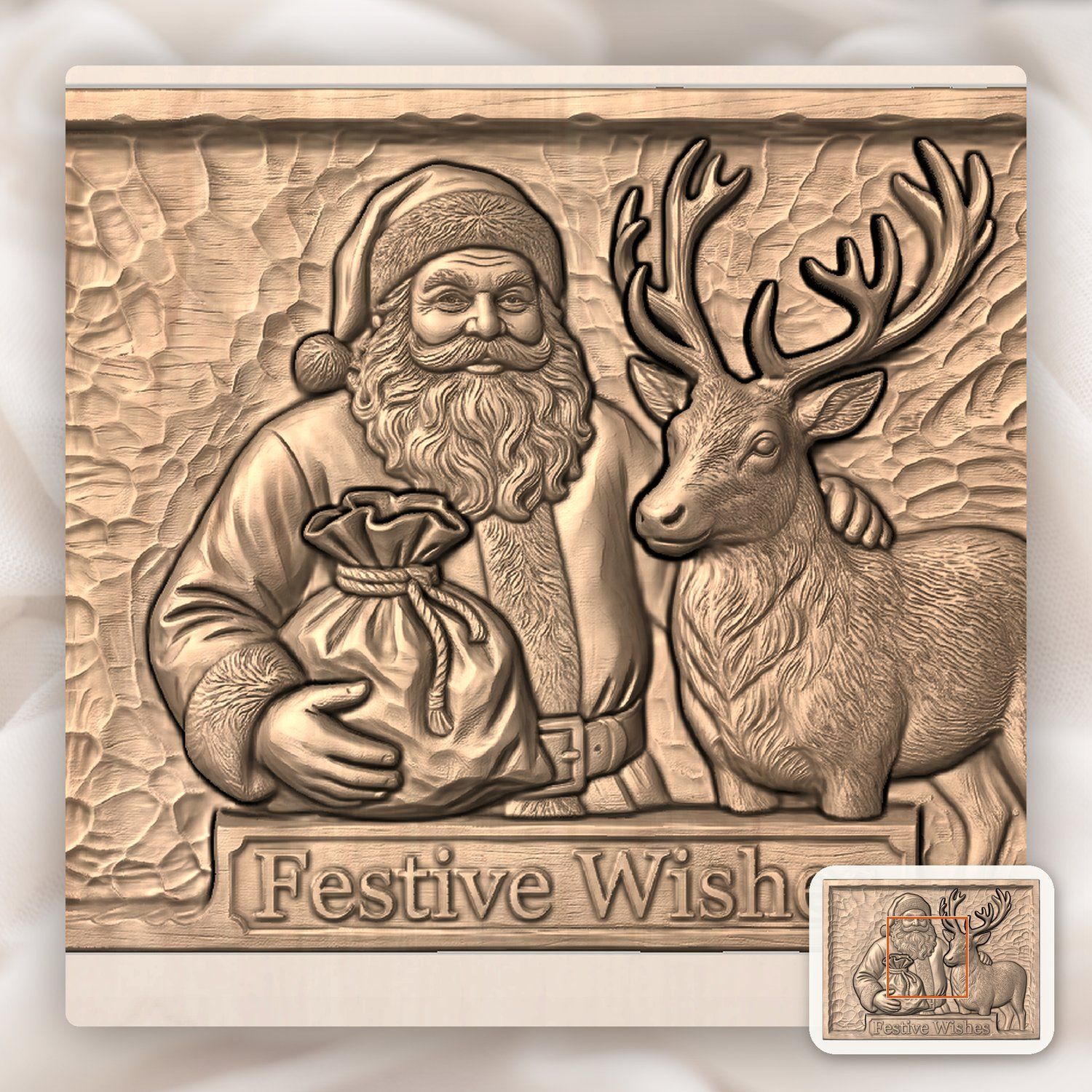Vintage Santa and Reindeer CNC Relief STL bas-relief STL — view 6