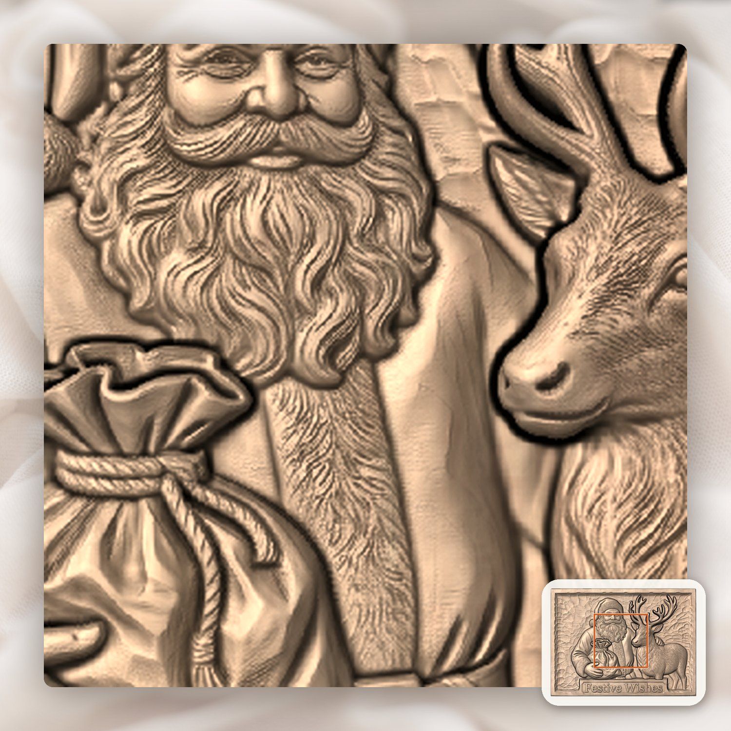 Vintage Santa and Reindeer CNC Relief STL bas-relief STL — view 7