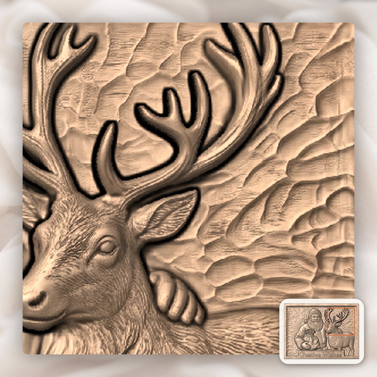 Vintage Santa and Reindeer CNC Relief STL bas-relief STL — view 8