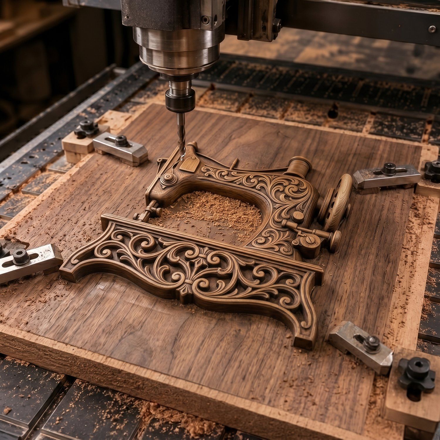 Vintage Sewing Machine Wood Panel CNC Relief STL bas-relief STL — view 2