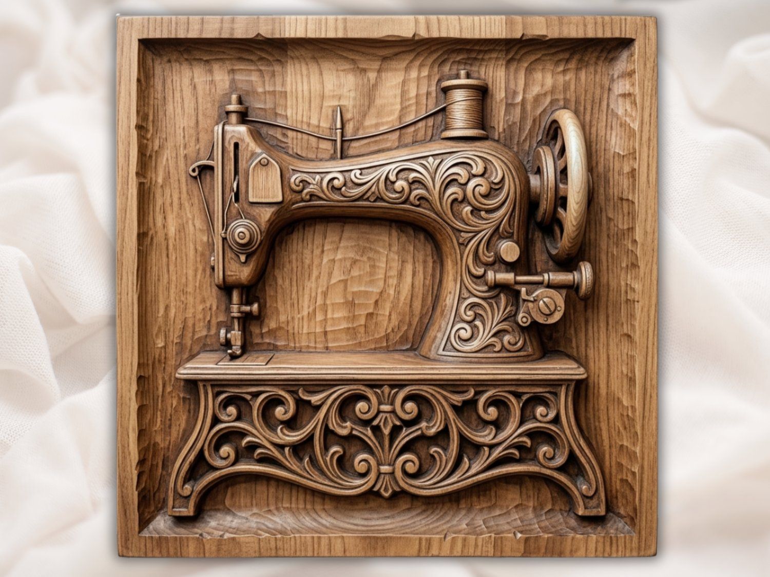 Vintage Sewing Machine Wood Panel CNC Relief STL bas-relief STL — view 3