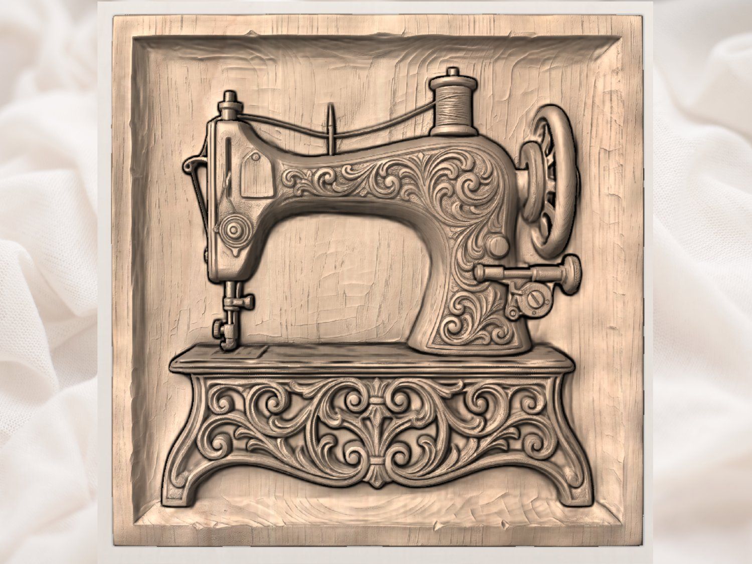 Vintage Sewing Machine Wood Panel CNC Relief STL bas-relief STL — view 4