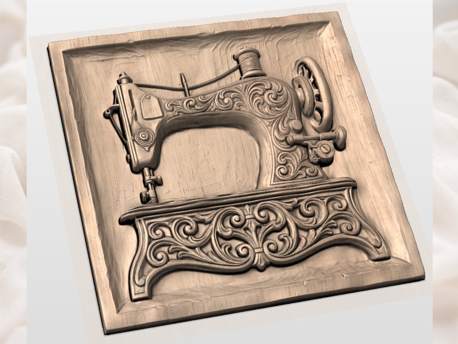 Vintage Sewing Machine Wood Panel CNC Relief STL bas-relief STL — view 5