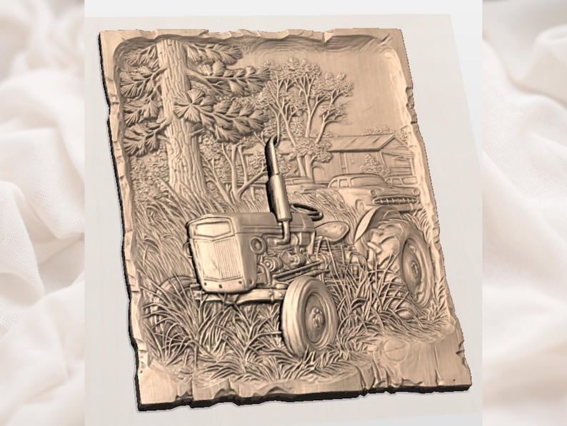 Abandoned Vintage Tractor and Barn Farm Scene Bas-Relief STL bas-relief STL — view 2