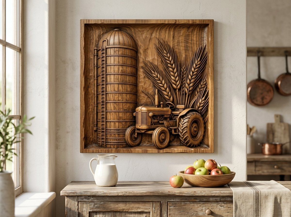 Vintage Tractor Farm Silo CNC Relief STL bas-relief STL — view 11