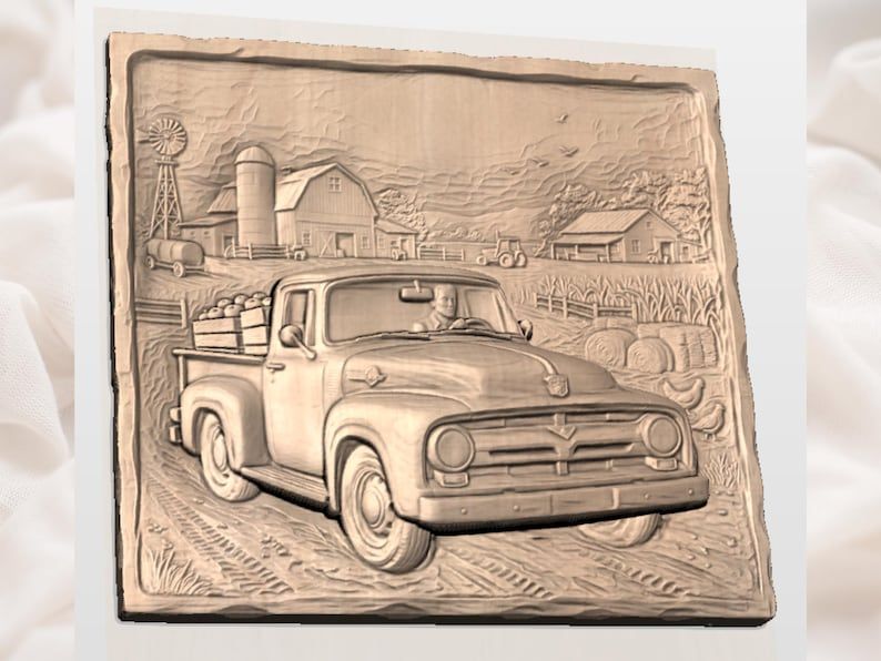 Vintage Pickup Truck on the Farm Bas-Relief STL Carving bas-relief STL — view 2