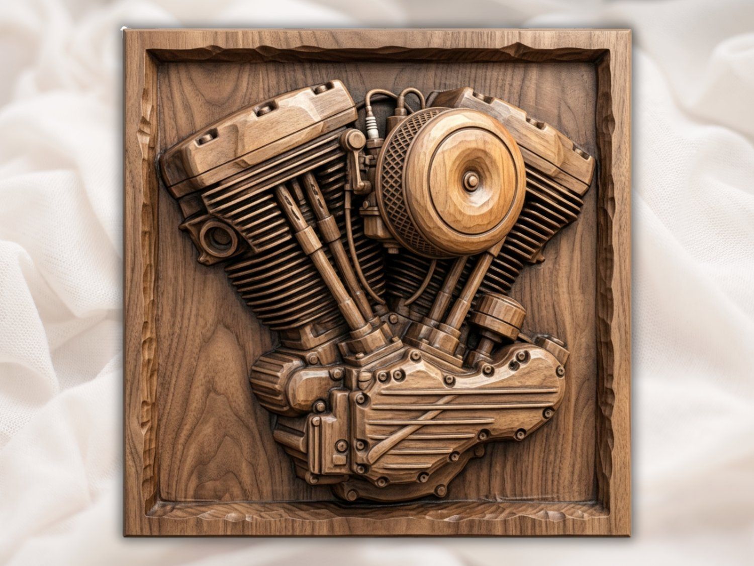 Vintage V-Twin Motorcycle Engine Wall Art bas-relief STL — view 2