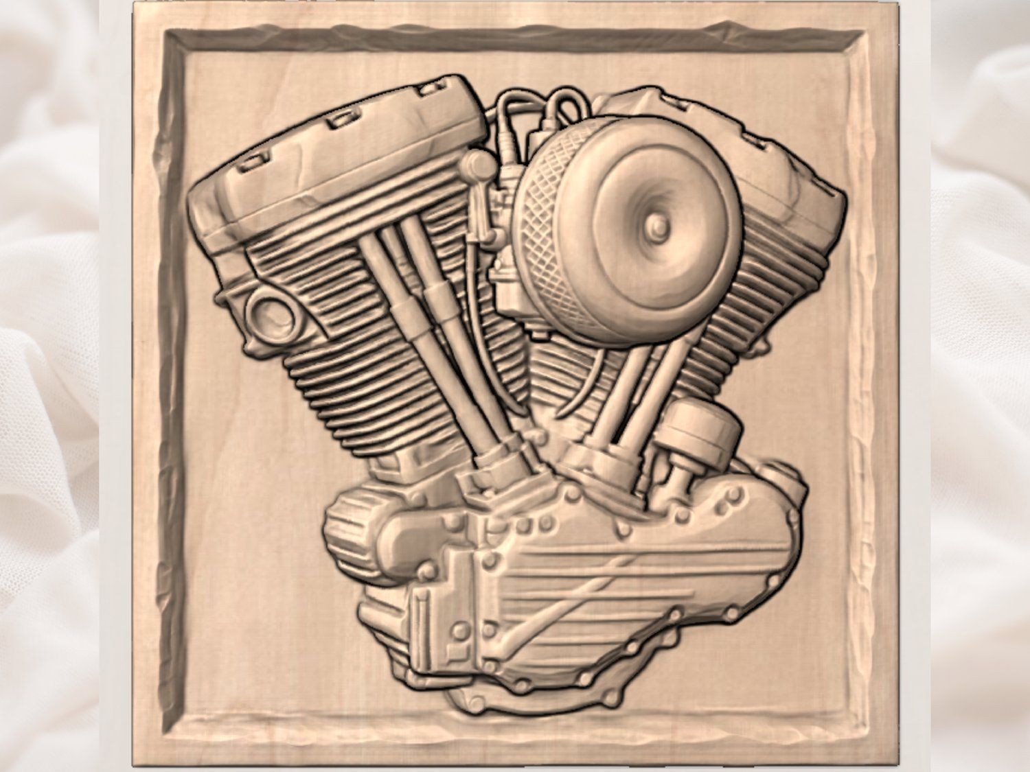 Vintage V-Twin Motorcycle Engine Wall Art bas-relief STL — view 3
