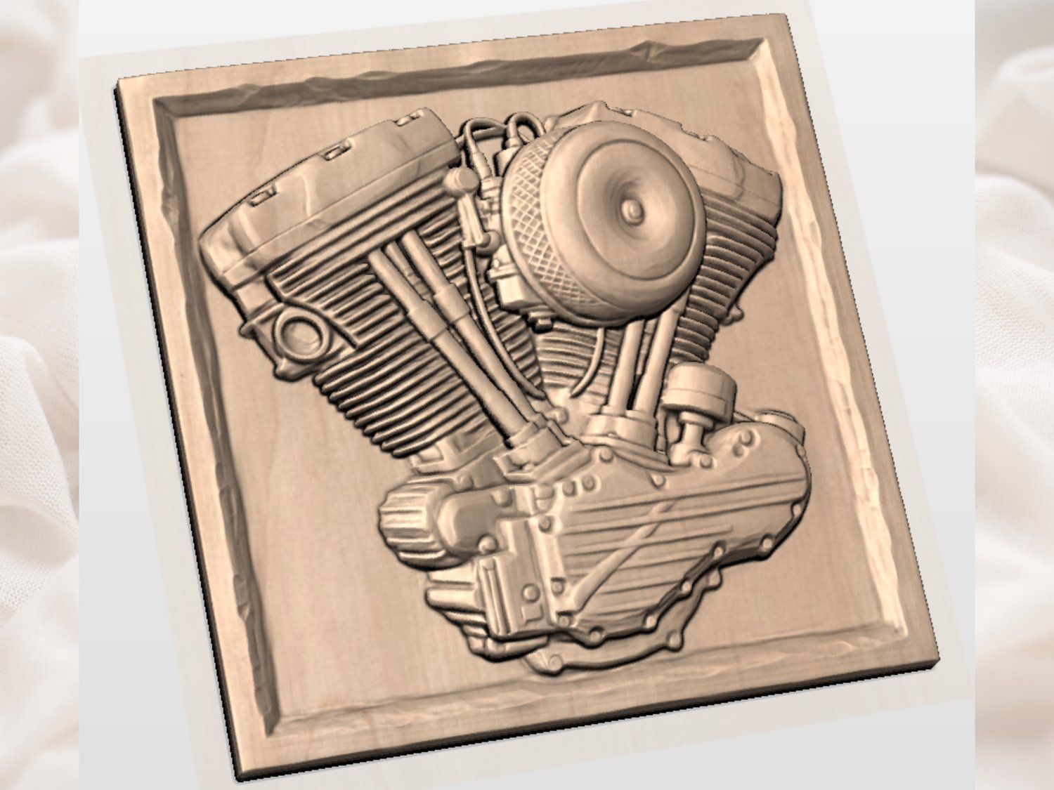 Vintage V-Twin Motorcycle Engine Wall Art bas-relief STL — view 4