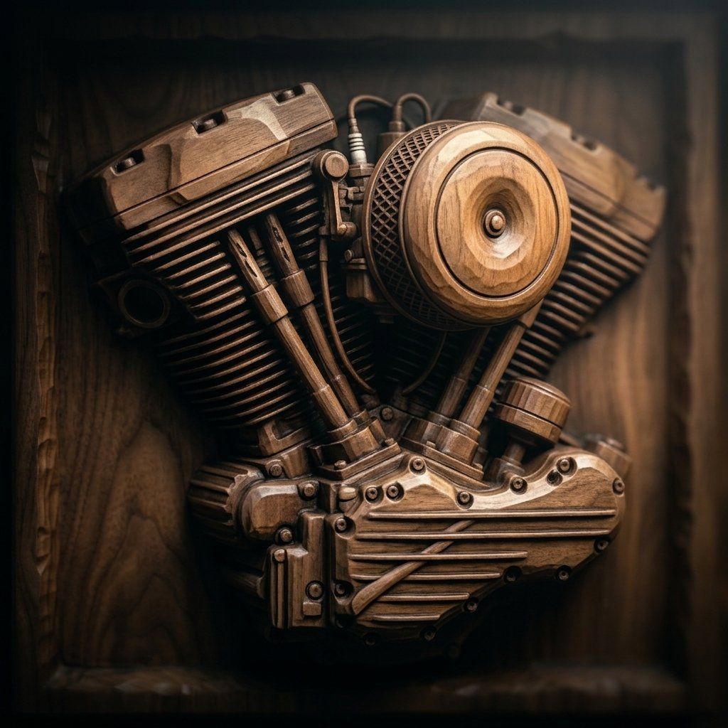 Vintage V-Twin Motorcycle Engine Wall Art bas-relief STL — view 5