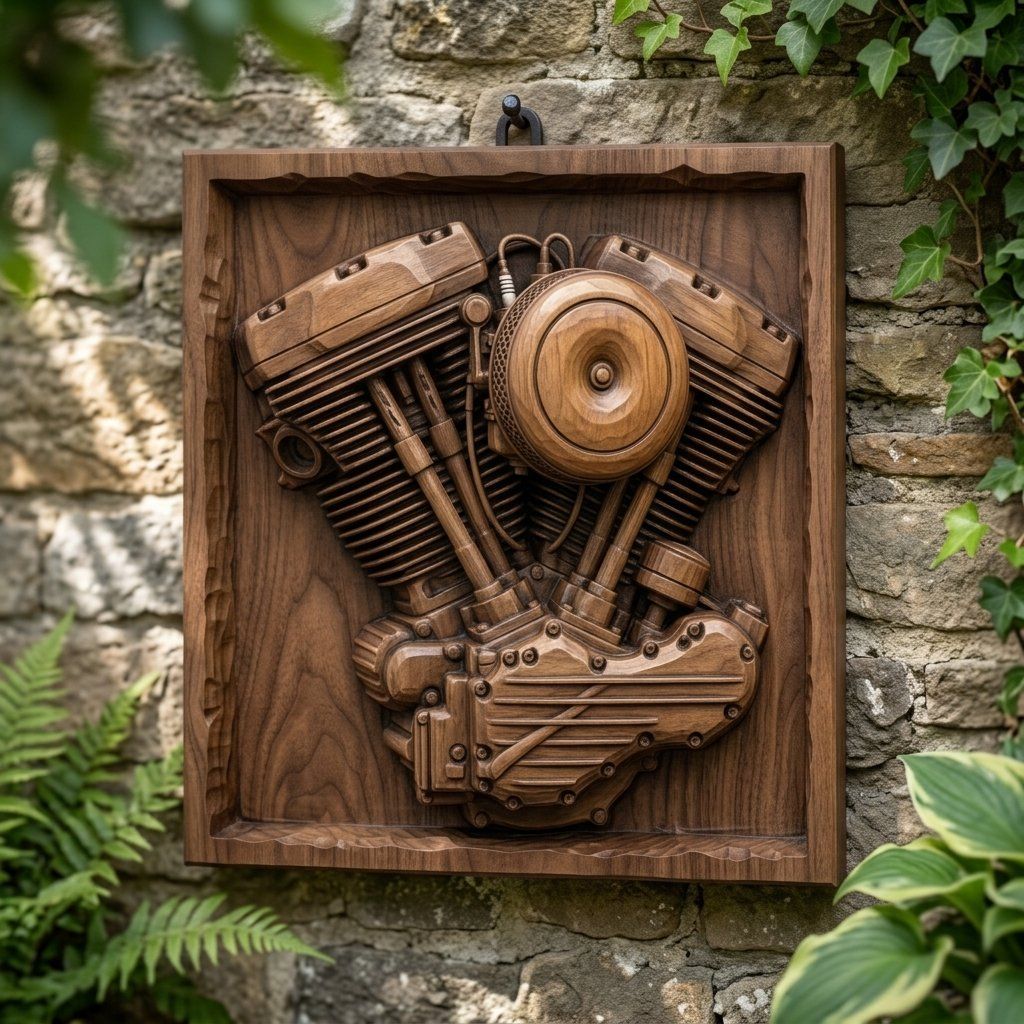 Vintage V-Twin Motorcycle Engine Wall Art bas-relief STL — view 8
