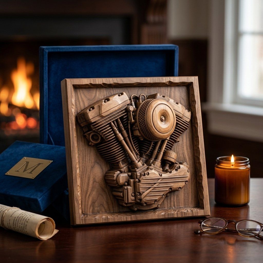 Vintage V-Twin Motorcycle Engine Wall Art bas-relief STL — view 9