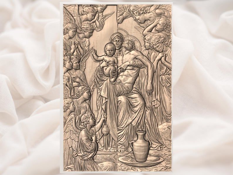 Pietà with Angels Bas-Relief: Mary, Christ and the Holy Child STL bas-relief STL — view 2