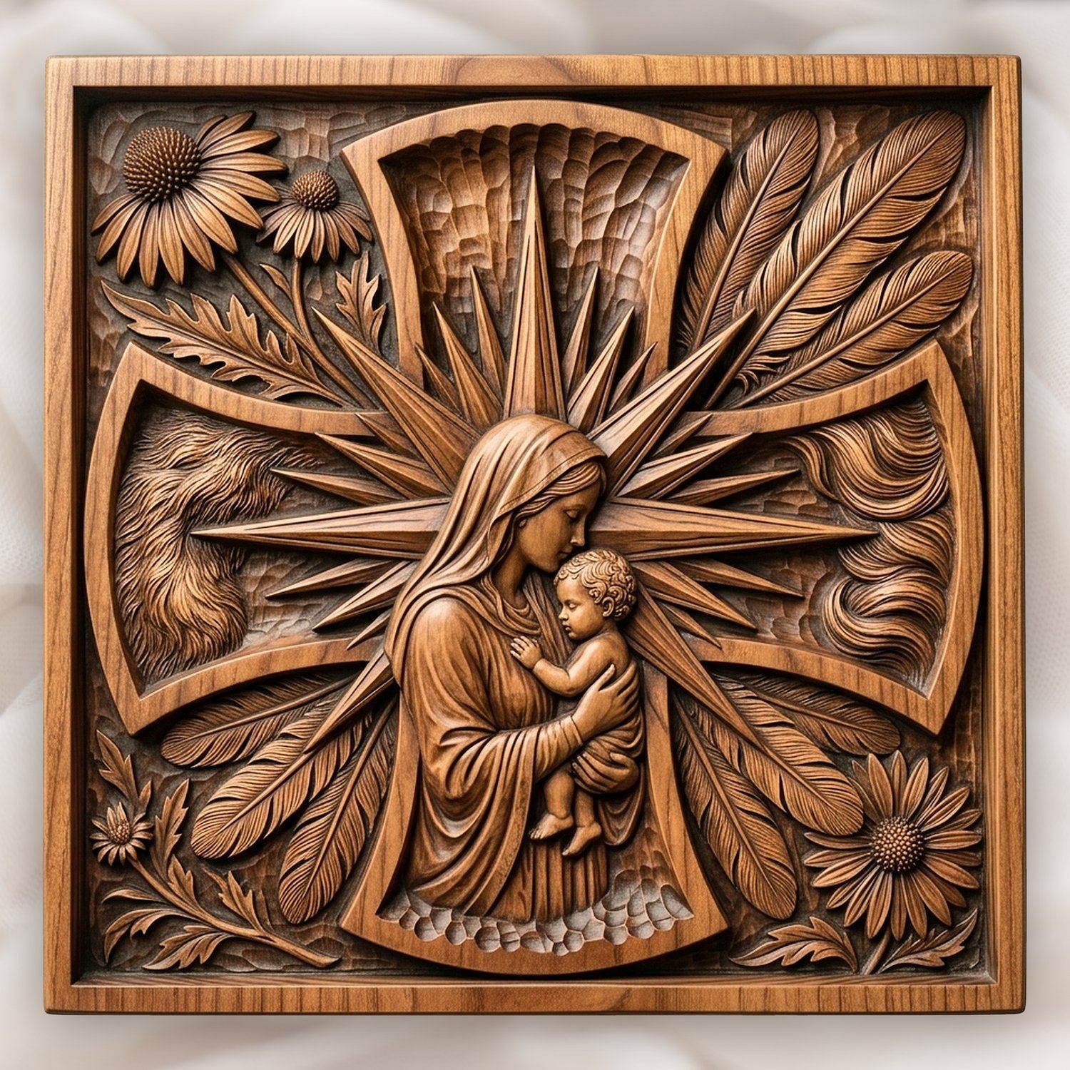 Virgin Mary Madonna and Child Jesus CNC Relief STL bas-relief STL design