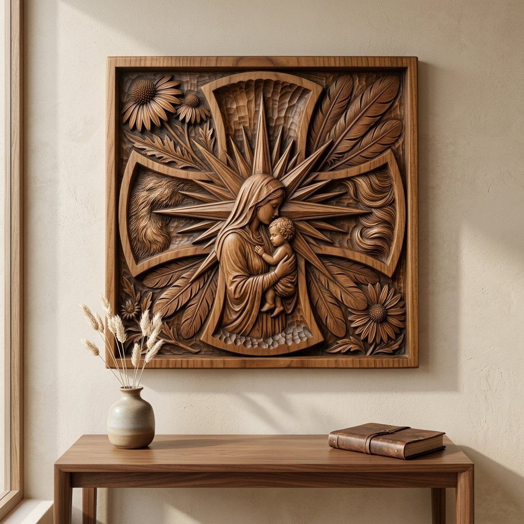Virgin Mary Madonna and Child Jesus CNC Relief STL bas-relief STL — view 13