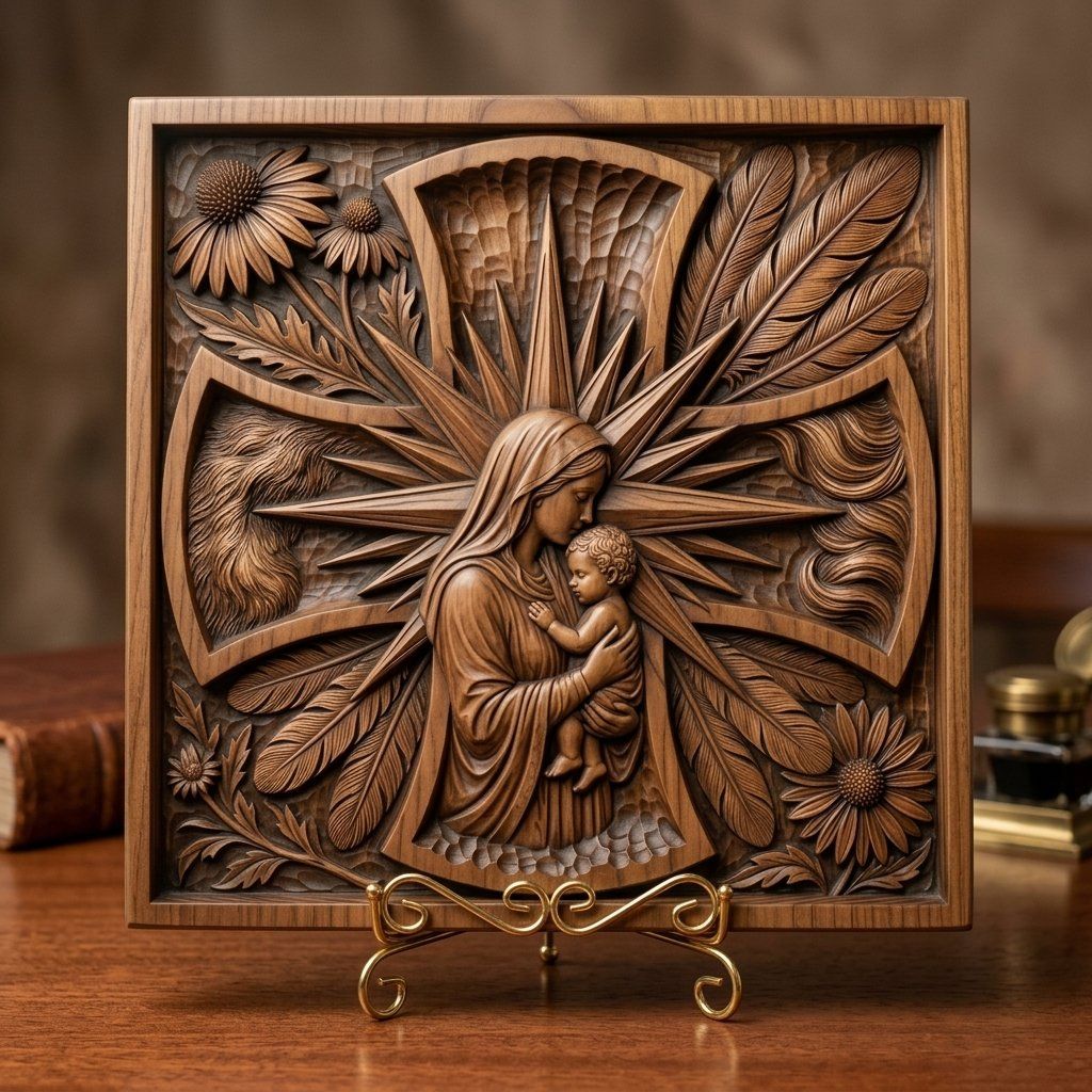 Virgin Mary Madonna and Child Jesus CNC Relief STL bas-relief STL — view 3