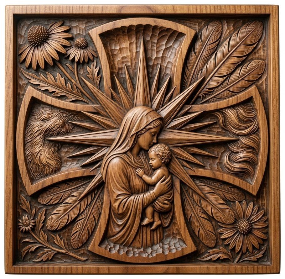 Virgin Mary Madonna and Child Jesus CNC Relief STL bas-relief STL — view 14