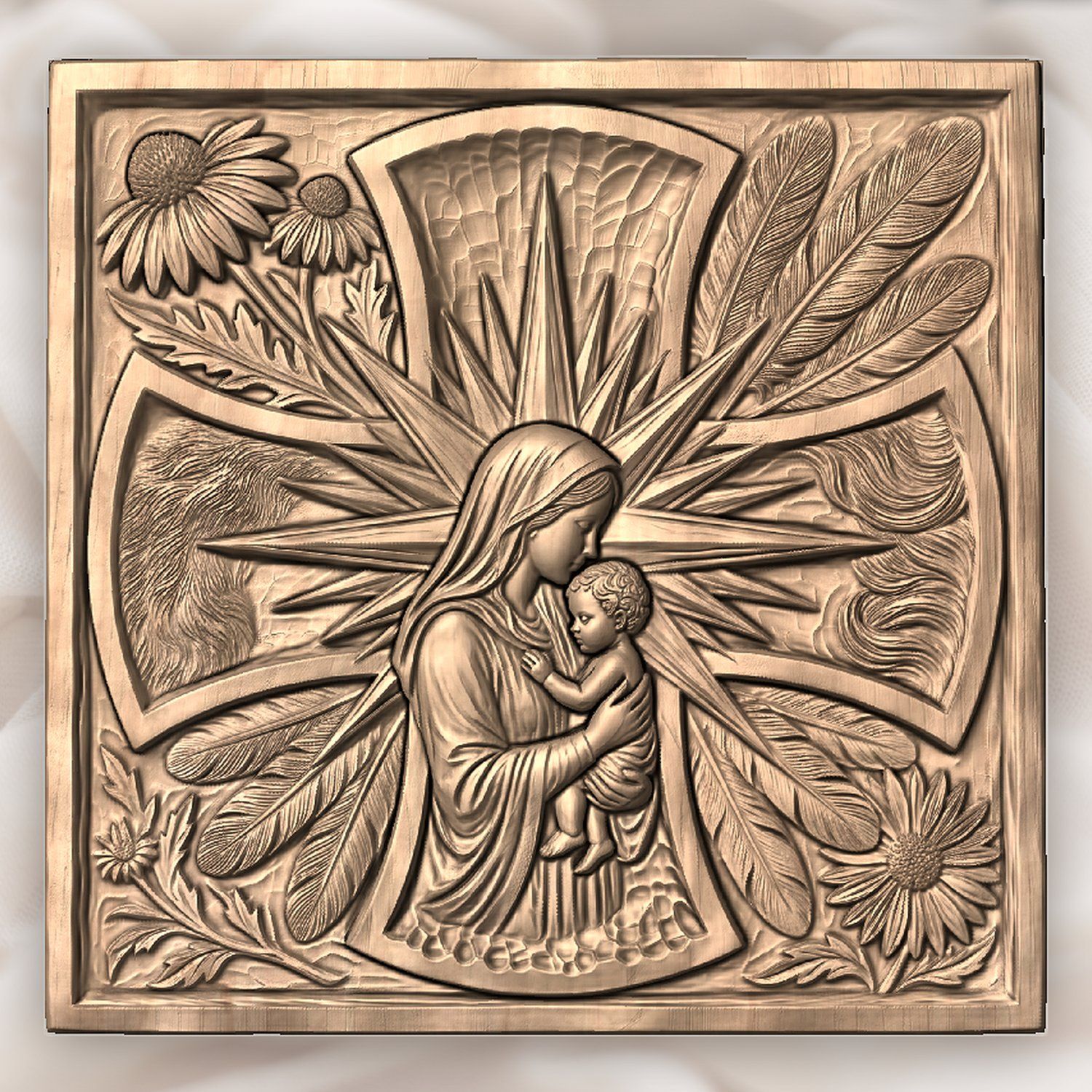 Virgin Mary Madonna and Child Jesus CNC Relief STL bas-relief STL — view 4