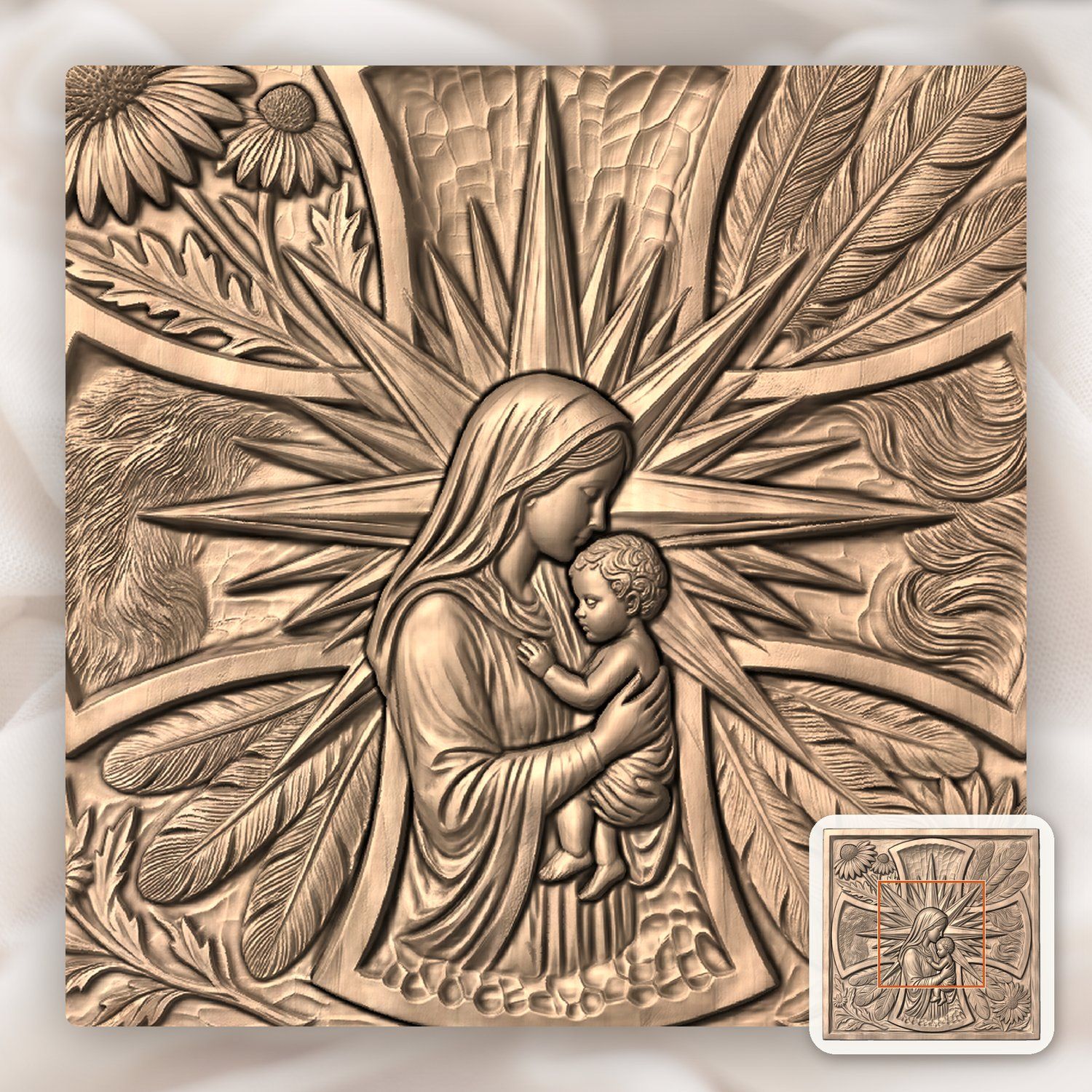 Virgin Mary Madonna and Child Jesus CNC Relief STL bas-relief STL — view 6