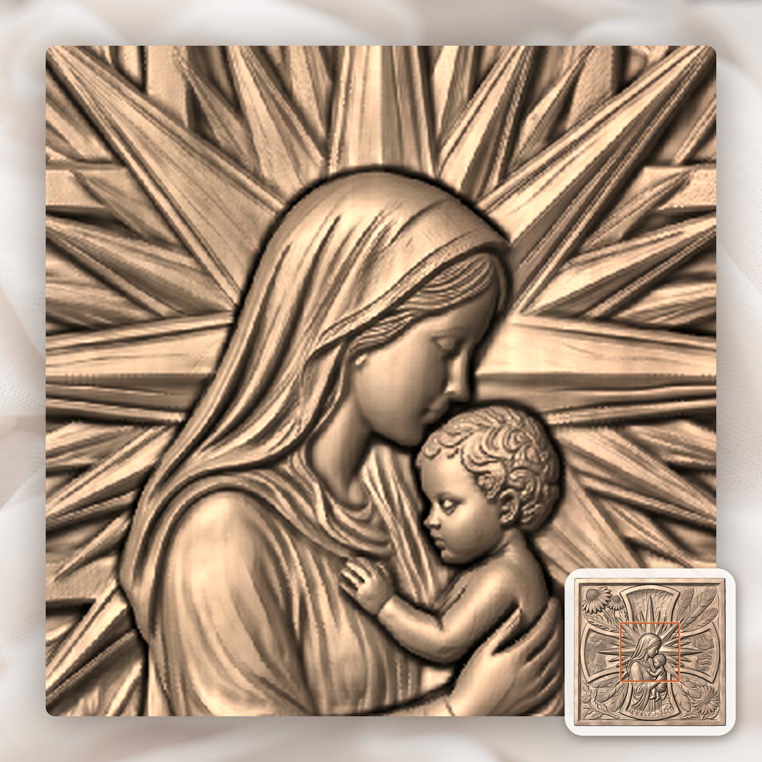 Virgin Mary Madonna and Child Jesus CNC Relief STL bas-relief STL — view 7