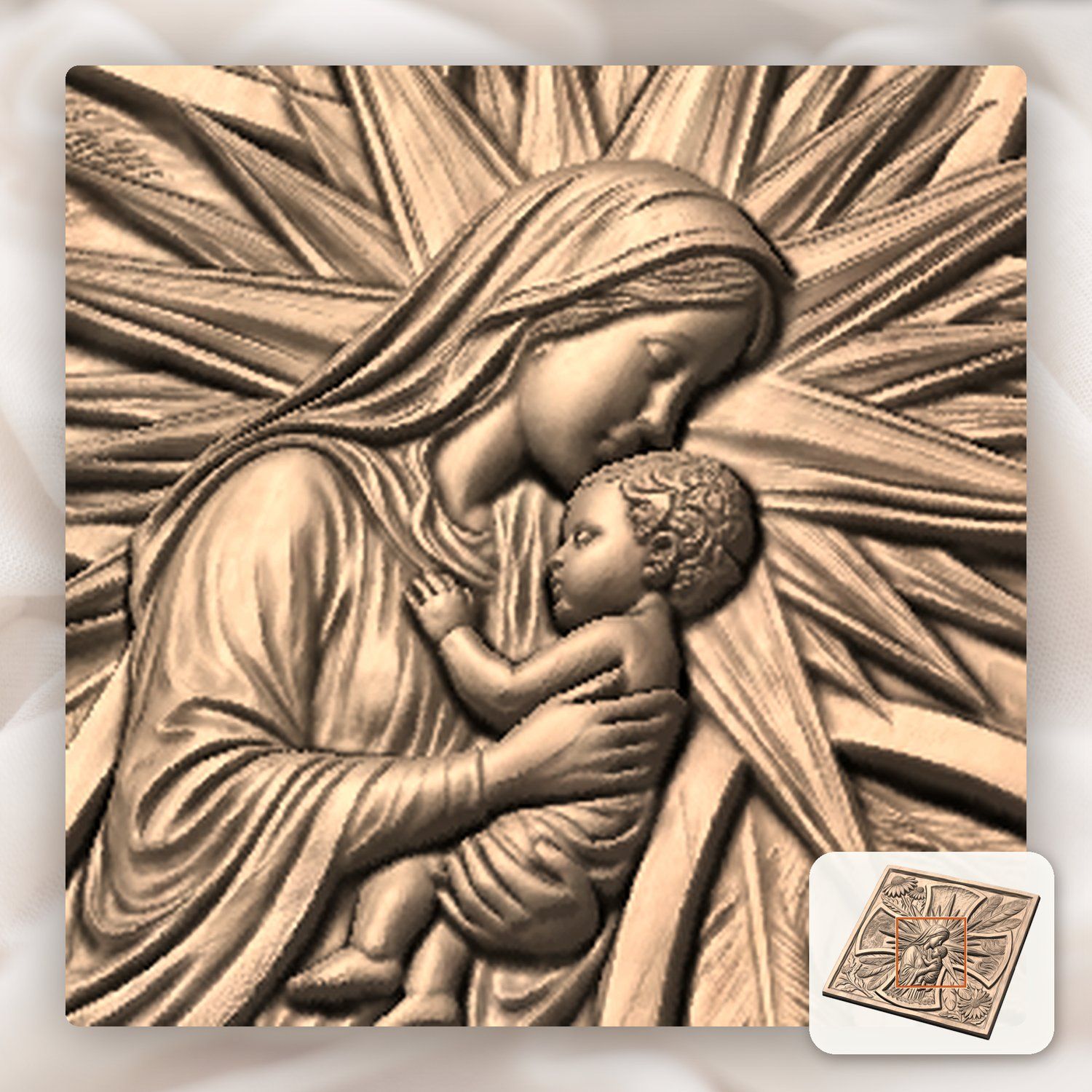 Virgin Mary Madonna and Child Jesus CNC Relief STL bas-relief STL — view 9