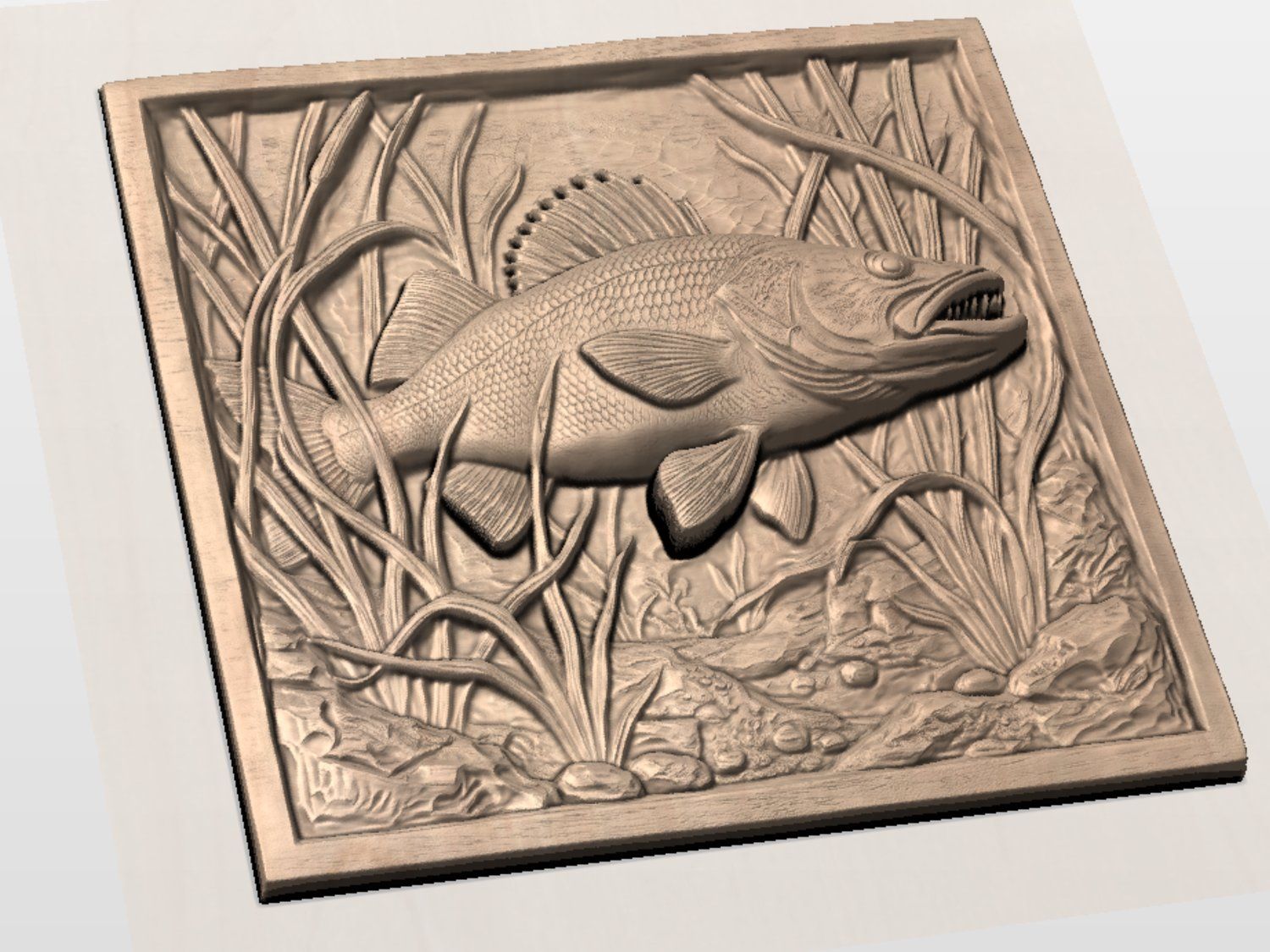 Walleye Fish In Reeds Wildlife Scene CNC Relief STL bas-relief STL — view 4