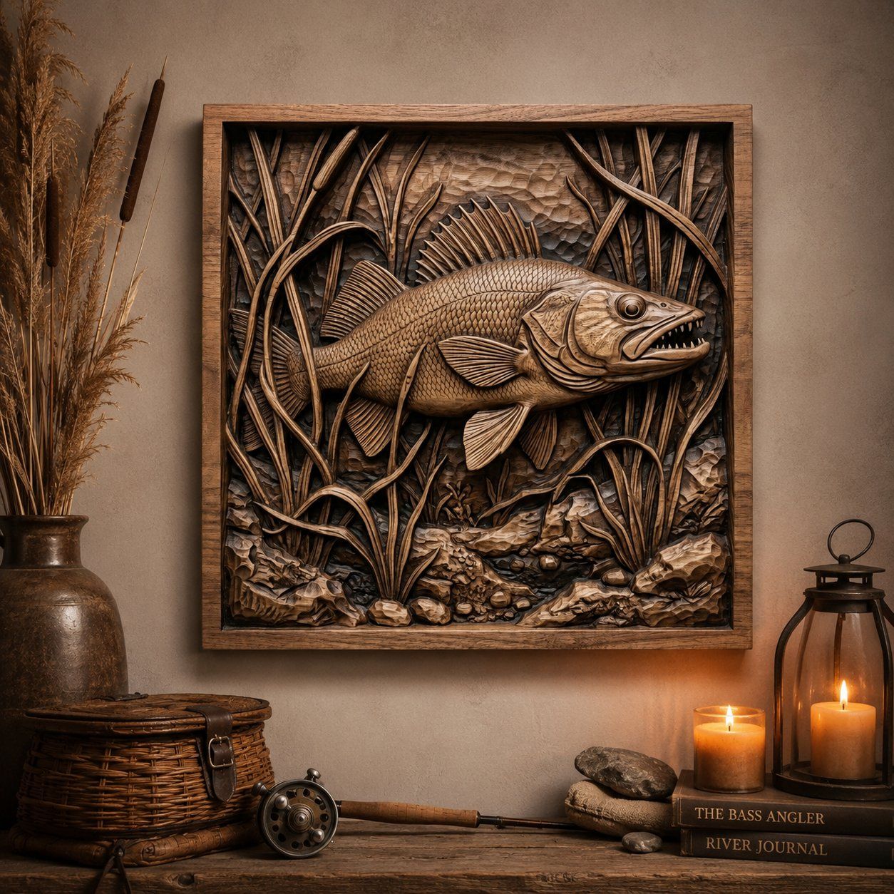 Walleye Fish In Reeds Wildlife Scene CNC Relief STL bas-relief STL — view 5