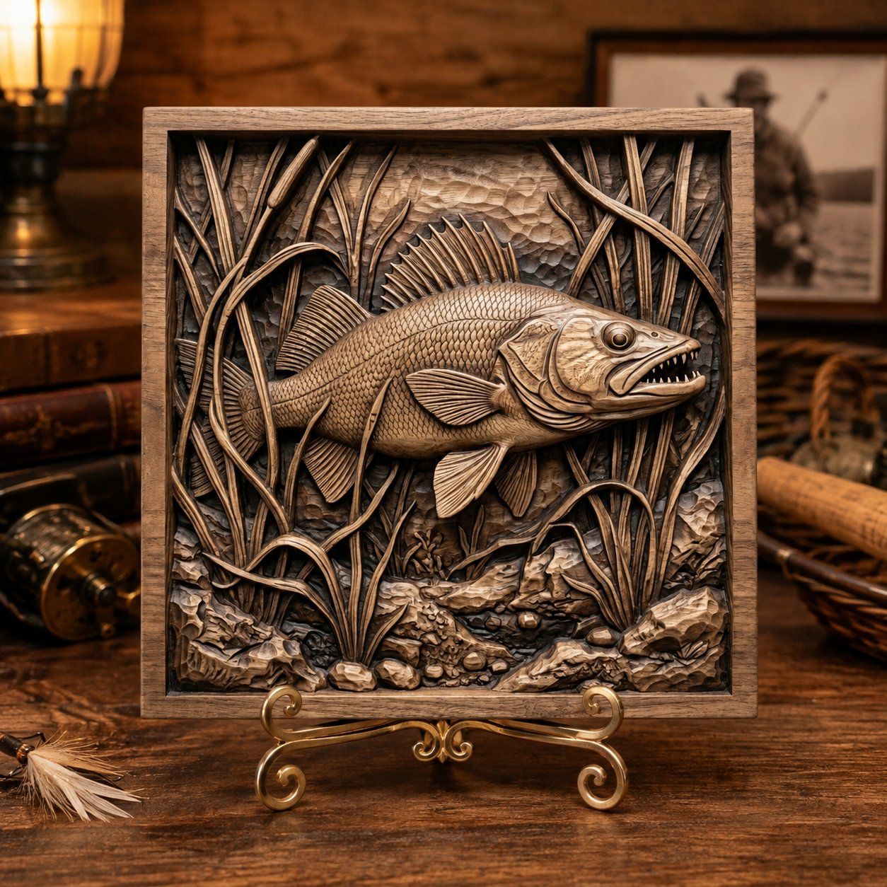 Walleye Fish In Reeds Wildlife Scene CNC Relief STL bas-relief STL — view 6