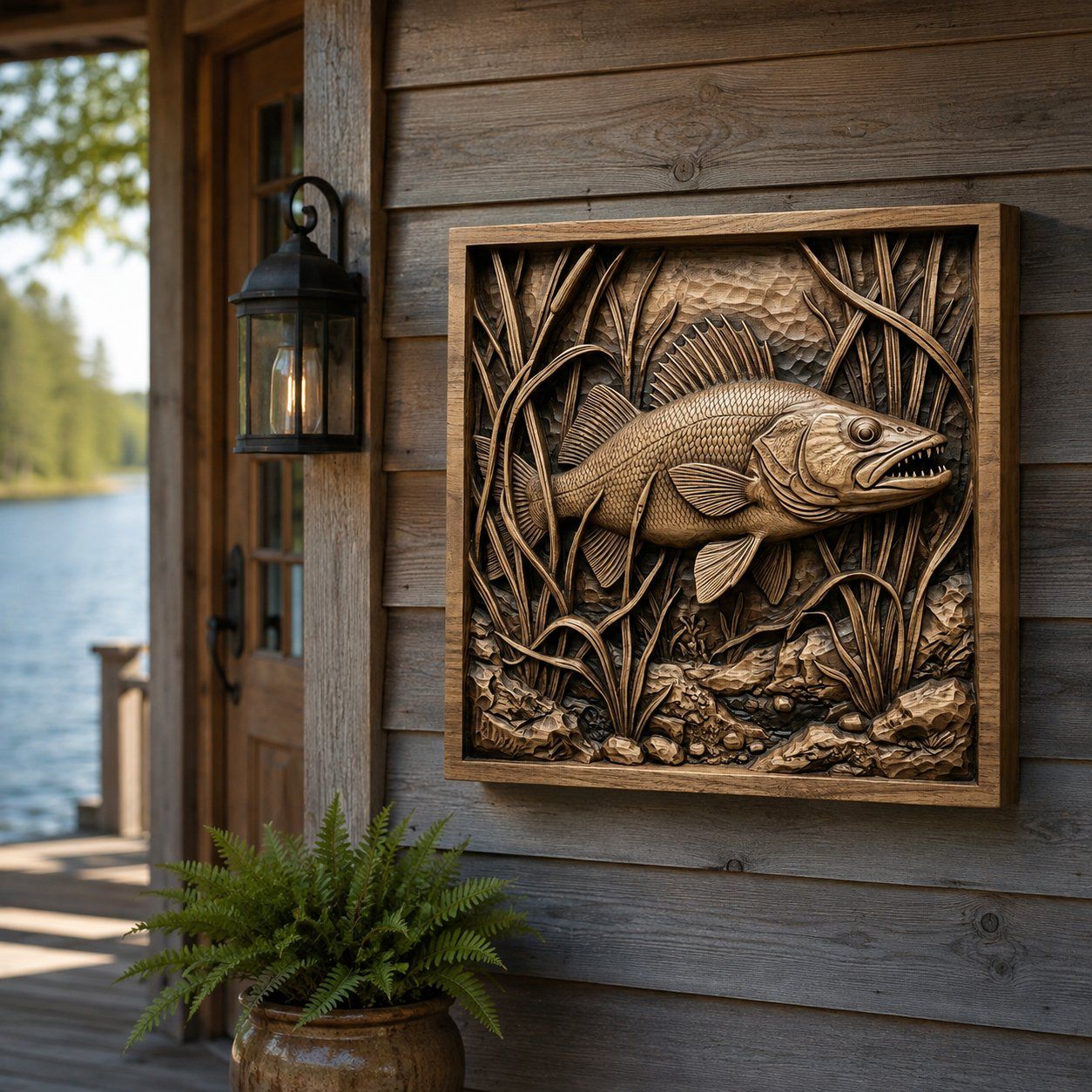 Walleye Fish In Reeds Wildlife Scene CNC Relief STL bas-relief STL — view 7