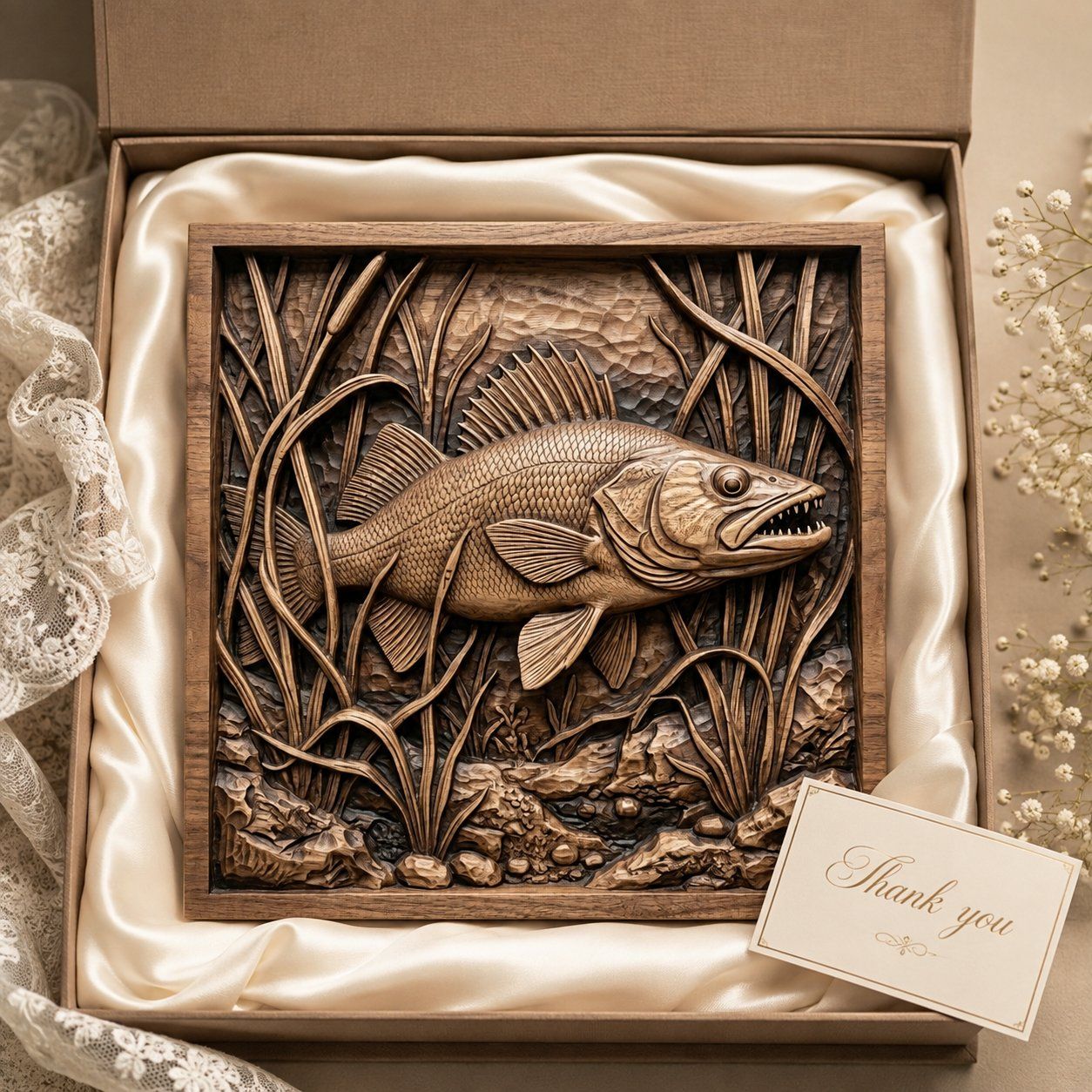 Walleye Fish In Reeds Wildlife Scene CNC Relief STL bas-relief STL — view 8