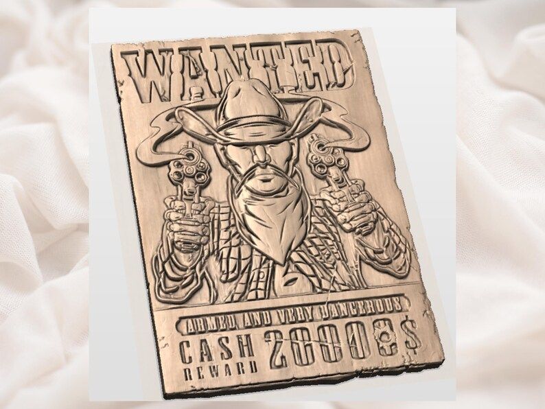Wanted Poster Outlaw Gunslinger Bas-Relief STL for CNC bas-relief STL — view 2