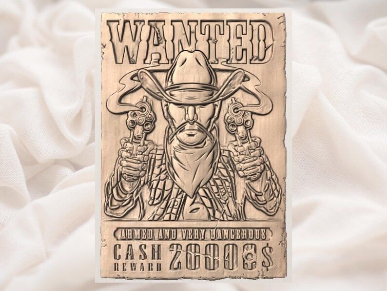 Wanted Poster Outlaw Gunslinger Bas-Relief STL for CNC bas-relief STL — view 3