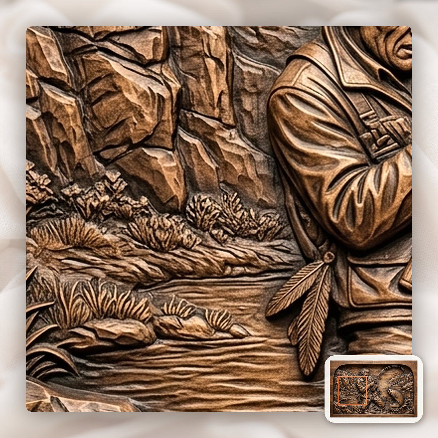 Weathered Angler Trout Fishing CNC Relief STL bas-relief STL — view 11
