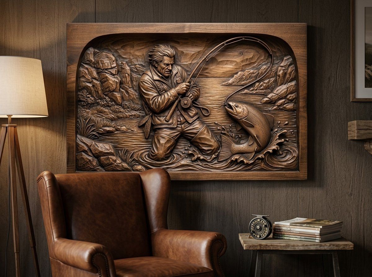 Weathered Angler Trout Fishing CNC Relief STL bas-relief STL — view 12