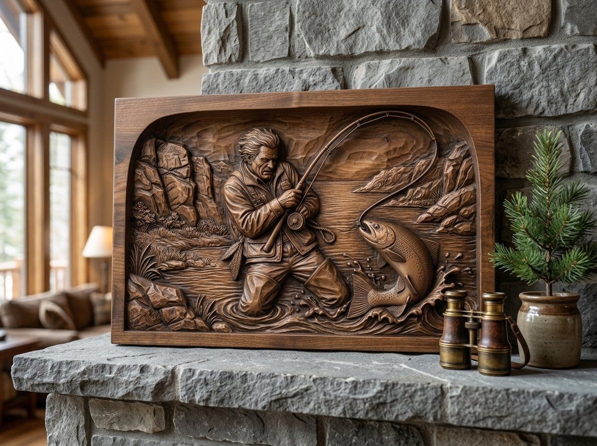 Weathered Angler Trout Fishing CNC Relief STL bas-relief STL — view 13