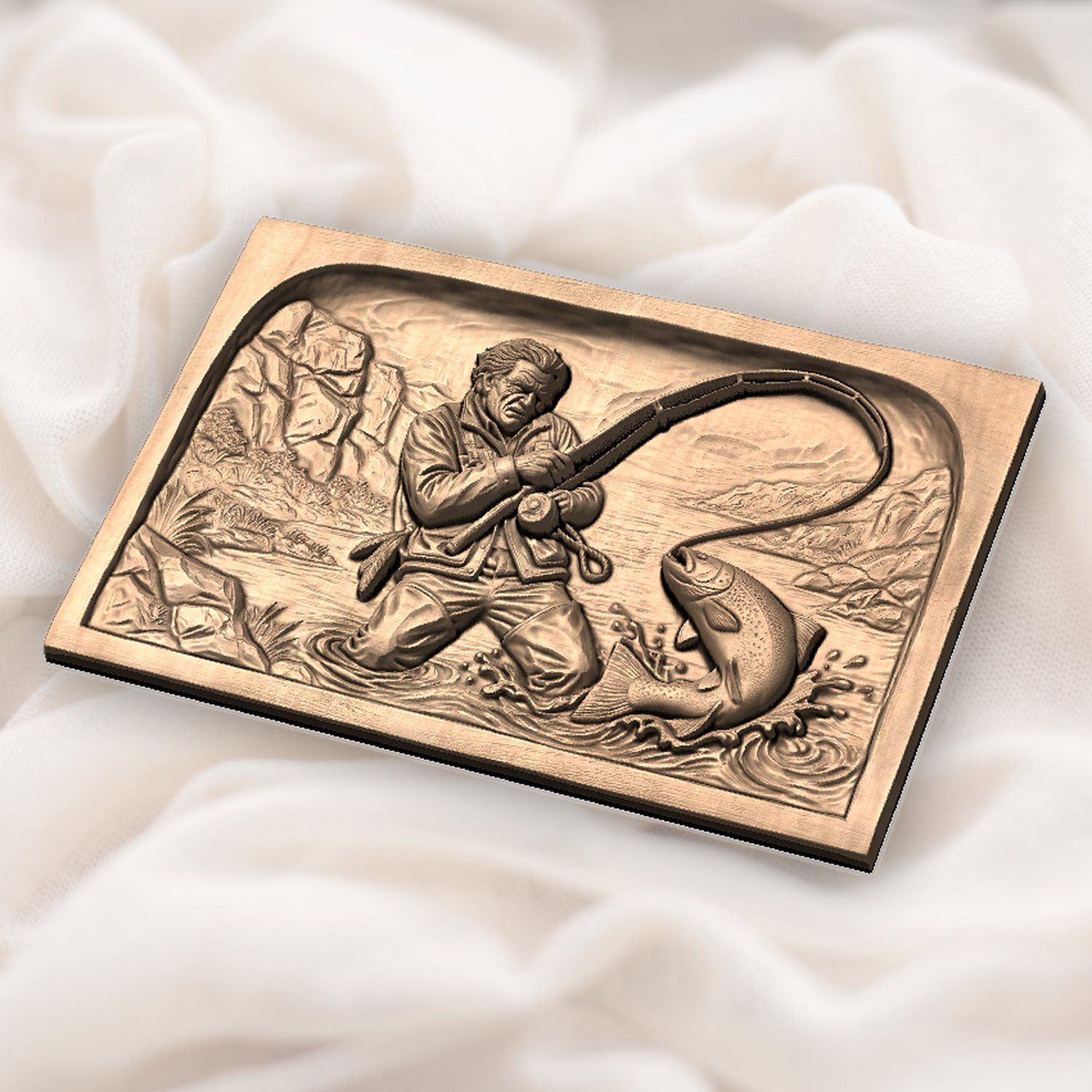 Weathered Angler Trout Fishing CNC Relief STL bas-relief STL — view 5