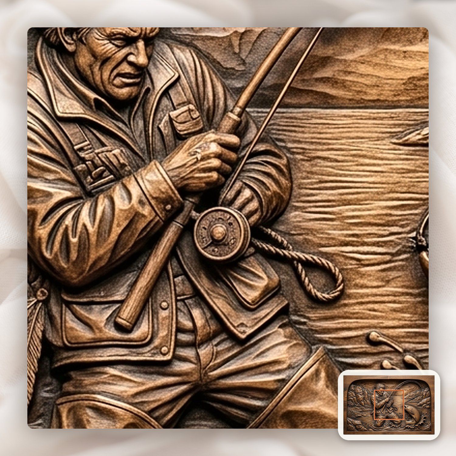 Weathered Angler Trout Fishing CNC Relief STL bas-relief STL — view 10
